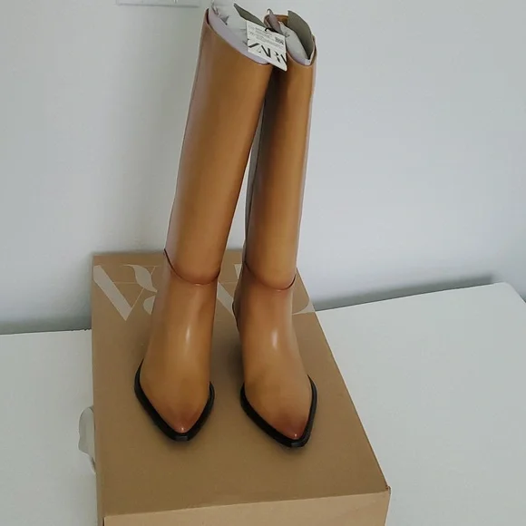 ZARA HEELED LEATHER COWBOY BOOTS - Picture 9 of 17